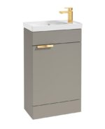 STOCKHOLM Floorstanding 50cm Single Door Cloakroom Vanity Unit - Brushed Gold, Matt Khaki