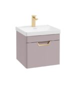FREYA Wall Hung 50cm Single Drawer Vanity Unit - Gold, Matt Cashmere Pink