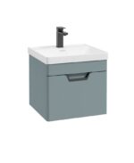 FREYA Wall Hung 50cm Single Drawer Vanity Unit - Black, Matt Coral Green