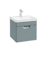 FREYA Wall Hung 50cm Single Drawer Vanity Unit - Chrome, Matt Coral Green