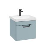 FREYA Wall Hung 50cm Single Drawer Vanity Unit - Black, Matt Morning Sky Blue