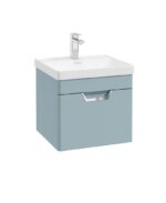 FREYA Wall Hung 50cm Single Drawer Vanity Unit - Chrome, Matt Morning Sky Blue