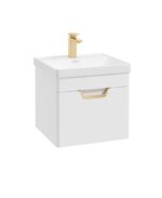 FREYA Wall Hung 50cm Single Drawer Vanity Unit - Gold, Matt White