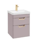 FREYA Wall Hung 50cm Two Drawer Vanity Unit - Gold, Matt Cashmere Pink