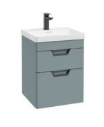 FREYA Wall Hung 50cm Two Drawer Vanity Unit - Black, Matt Coral Green