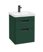 FREYA Wall Hung 50cm Two Drawer Vanity Unit - Black, Matt Wreath Green