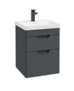 FREYA Wall Hung 50cm Two Drawer Vanity Unit - Black, Matt Night Sky Blue