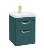 FREYA Wall Hung 50cm Two Drawer Vanity Unit - Gold, Matt Ocean Blue