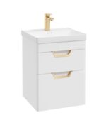 FREYA Wall Hung 50cm Two Drawer Vanity Unit - Gold, Matt White