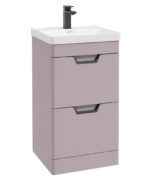 FREYA Floorstanding 50cm Two Drawer Vanity Unit - Black, Matt Cashmere Pink