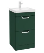 FREYA Floorstanding 50cm Two Drawer Vanity Unit - Chrome, Matt Wreath Green