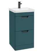 FREYA Floorstanding 50cm Two Drawer Vanity Unit - Black, Matt Ocean Blue