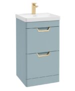 FREYA Floorstanding 50cm Two Drawer Vanity Unit - Gold, Matt Morning Sky Blue