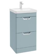FREYA Floorstanding 50cm Two Drawer Vanity Unit - Chrome, Matt Morning Sky Blue