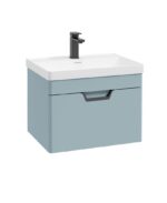 FREYA Wall Hung 60cm Single Drawer Vanity Unit - Black, Matt Morning Sky Blue