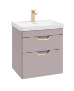 FREYA Wall Hung 60cm Two Drawer Vanity Unit - Gold, Matt Cashmere Pink