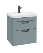 FREYA Wall Hung 60cm Two Drawer Vanity Unit - Black, Matt Coral Green