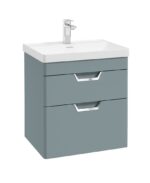 FREYA Wall Hung 60cm Two Drawer Vanity Unit - Chrome, Matt Coral Green