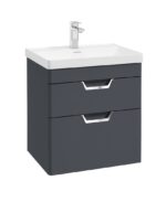 FREYA Wall Hung 60cm Two Drawer Vanity Unit - Chrome, Matt Night Sky Blue