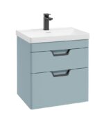 FREYA Wall Hung 60cm Two Drawer Vanity Unit - Black, Matt Morning Sky Blue