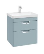 FREYA Wall Hung 60cm Two Drawer Vanity Unit - Chrome, Matt Morning Sky Blue