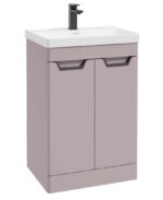 FREYA Floorstanding 60cm Two Door Vanity Unit - Black, Matt Cashmere Pink