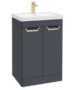 FREYA Floorstanding 60cm Two Door Vanity Unit - Gold, Matt Night Sky Blue