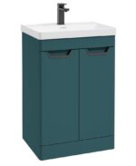 FREYA Floorstanding 60cm Two Door Vanity Unit - Black, Matt Ocean Blue