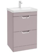 FREYA Floorstanding 60cm Two Drawer Vanity Unit - Chrome, Matt Cashmere Pink