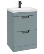 FREYA Floorstanding 60cm Two Drawer Vanity Unit - Black, Matt Coral Green