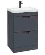 FREYA Floorstanding 60cm Two Drawer Vanity Unit - Black, Matt Night Sky Blue