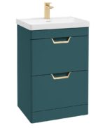 FREYA Floorstanding 60cm Two Drawer Vanity Unit - Gold, Matt Ocean Blue