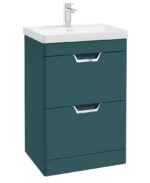 FREYA Floorstanding 60cm Two Drawer Vanity Unit - Chrome, Matt Ocean Blue