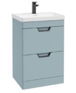 FREYA Floorstanding 60cm Two Drawer Vanity Unit - Black, Matt Morning Sky Blue