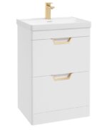 FREYA Floorstanding 60cm Two Drawer Vanity Unit - Gold, Matt White