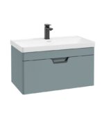 FREYA Wall Hung 80cm Single Drawer Vanity Unit - Black, Matt Coral Green