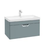 FREYA Wall Hung 80cm Single Drawer Vanity Unit - Chrome, Matt Coral Green