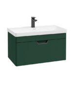 FREYA Wall Hung 80cm Single Drawer Vanity Unit - Black, Matt Wreath Green