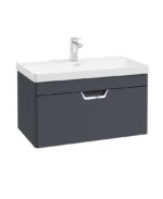 FREYA Wall Hung 80cm Single Drawer Vanity Unit - Chrome, Matt Night Sky Blue