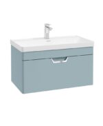 FREYA Wall Hung 80cm Single Drawer Vanity Unit - Chrome, Matt Morning Sky Blue