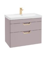 FREYA Wall Hung 80cm Two Drawer Vanity Unit - Gold, Matt Cashmere Pink