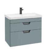 FREYA Wall Hung 80cm Two Drawer Vanity Unit - Black, Matt Coral Green