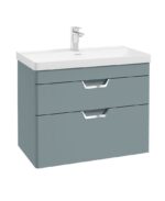 FREYA Wall Hung 80cm Two Drawer Vanity Unit - Chrome, Matt Coral Green