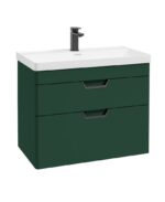 FREYA Wall Hung 80cm Two Drawer Vanity Unit - Black, Matt Wreath Green