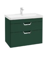 FREYA Wall Hung 80cm Two Drawer Vanity Unit - Chrome, Matt Wreath Green
