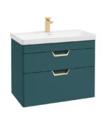 FREYA Wall Hung 80cm Two Drawer Vanity Unit - Gold, Matt Ocean Blue