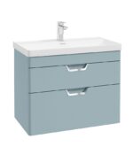 FREYA Wall Hung 80cm Two Drawer Vanity Unit - Chrome, Matt Morning Sky Blue