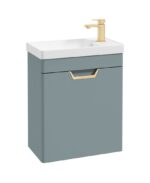 FREYA Wall Hung 55cm Single Door Cloakroom Vanity Unit - Gold, Matt Coral Green
