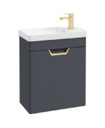 FREYA Wall Hung 55cm Single Door Cloakroom Vanity Unit - Gold, Matt Night Sky Blue