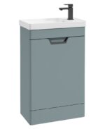 FREYA Floorstanding 55cm Single Door Cloakroom Vanity Unit - Black, Matt Coral Green